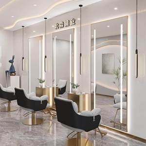Modern Glass Barbershop Hair Salon Dedicated Station Single-Sided Floor-Standing <b>Illuminated</b> Haircutting Mirror Eco-Friendly - Product Image 2