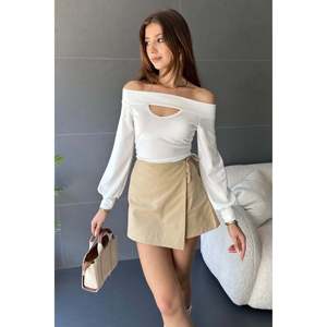 DEFILE Women's Elegant Boat Neck <b>Blouse</b> with Decollete Detail, Cuffed Long Sleeves, Polyester Lycra Blend Top, Cherry <b>Red</b> - Product Image 1