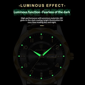 Montre de luxe pour homme POEDAGAR, <span class=keywords><strong>lunette</strong></span> dorée avec découpe diamant, bracelet en cuir marron, affichage double heure, montre-bracelet à quartz étanche - Product Image 4