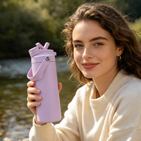Bouteille d'eau sport isotherme sans BPA de 530 ml, petite taille, double paroi, anti-fuite, avec couvercle anti-poussière, en acier inoxydable, pour enfants et école