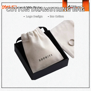 Pochette à cordon en toile personnalisée avec logo, sac cadeau en coton pour bague, boucles d'oreilles, collier, pochette d'emballage pour bijoux de mariage - Product Image 4