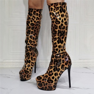 <b>Leopard</b> Prints Platform Women's Knee High <b>Boots</b> Back Zipper Stiletto Ladies Long Night Party Heels Shoes - Product Image 1