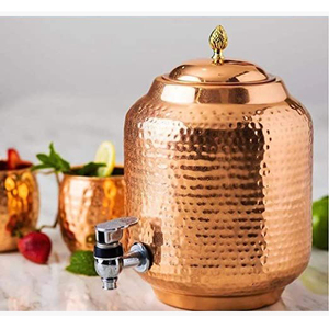Dispensador de Agua de Cobre Puro Martillado con Tapa y Grifo, Tanque de Almacenamiento Ayurvédico, Recipiente Vintage para Bebidas para Uso en el Hogar, Cocina y Hotel - Product Image 1