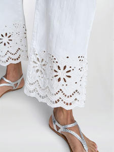 Custom Eco-Friendly Casual High Waist Straight Embroidery Ladies Denim Pants 100% Cotton Summer <b>White</b> <b>Jeans</b> <b>Women</b> - Product Image 4