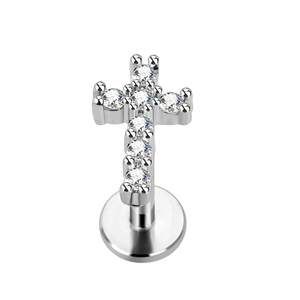 Gioielli per <span class=keywords><strong>Piercing</strong></span> Labret a Croce in Acciaio Inossidabile con Zirconia Cubica (CZ) da 8mm, Placcati <span class=keywords><strong>Oro</strong></span>/Argento, Calibro 16, per Orecchio <span class=keywords><strong>Trago</strong></span> - Product Image 1