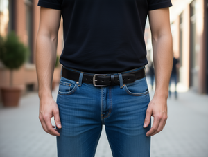 Cintura da uomo con fibbia in lega, larghezza 4,0 cm, con cuciture sul bordo, casual, tinta unita, monopezzo. - Product Image 2