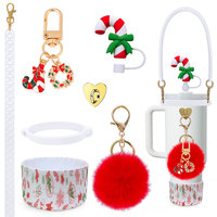 Offre Spéciale noël 7 pièces Silicone verres bouteille réutilisable poignée sangle Silicone tasse bottes paille gobelet tasse accessoires