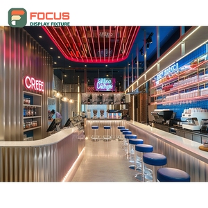 Vitrine à café autoportante en bois stratifié avec espace de présentation pour couvercles de tasses - Product Image 1