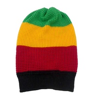 Gorro Unisex de Jamaica con Rayas de Reggae, Estilo Holgado, Bordado 3D, Estilo Rasta, Multicolor, Tejido, 100% Acrílico