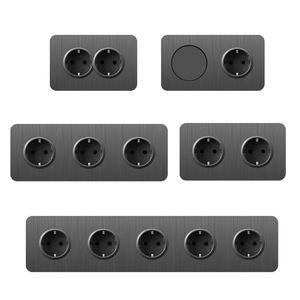 ABUK CE RoHs Finition brossée Panneau PC Gris Puissance EU FR Prise murale électrique Bouton rond Interrupteur Prise USB - Product Image 3