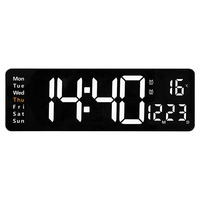 Grande Horloge Murale Numérique LED, Télécommande, Affichage Température Date Semaine, Mémoire, Double Alarmes Électroniques de Table ou Murale