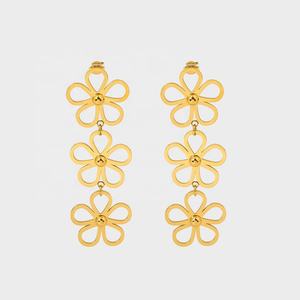 Pendientes de Botón de Alta Gama de Acero Inoxidable con Oro de 18K Estilo Europeo Americano, con Colgante de Flor Hueca, Ideales para Aniversarios - Product Image 1