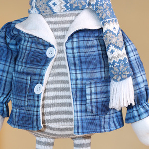 Figurines de Noël extensibles en tissu : Père Noël, Bonhomme de neige, Renne, à carreaux bleus, 31-50 cm, pour décoration de fêtes - Product Image 3