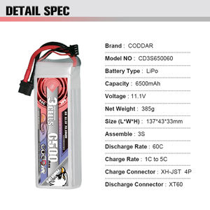 Batería LiPo CODDAR RC 3S 6500MAH 11.1V 60C 120C XT60 para Dron FPV, Camión RC, Avión, Helicóptero, Multicóptero, Barco, Buggy Monster - Product Image 5