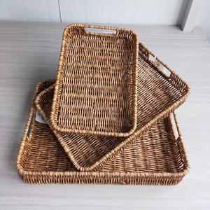 Panier de rangement rectangulaire tissé à la main, couleur abricot brun café, empilable, pour la cuisine, le supermarché, l'hôtel - Product Image 1