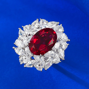 S925 nuevo Anillo <span class=keywords><strong>de</strong></span> plata para mujer <span class=keywords><strong>sangre</strong></span> <span class=keywords><strong>de</strong></span> Paloma <span class=keywords><strong>diamante</strong></span> rojo 8/10 grupo ovalado joyería <span class=keywords><strong>de</strong></span> boda Floral con circón 5A - Product Image 3