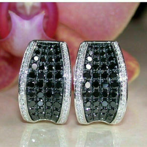 Orecchini di Lusso con Cristalli Neri, Argento 925 Placcato Rodio, Taglio Brillante Geometrico Rotondo, Montatura a Canale, per Uso Quotidiano Femminile - Product Image 3