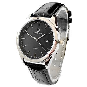 Montre en cuir décontractée et simple pour homme avec index des heures élégants et tendance et cadran gravé, mouvement à quartz - - Product Image 2