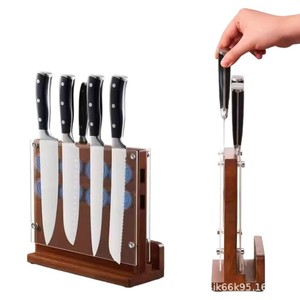 Porte-couteaux magnétique double face en bois simple, support à couteaux de cuisine multifonctionnel, porte-couteaux en bois pratique pour la maison - Product Image 5