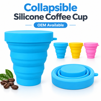 Tasse à café pliable en silicone, gobelet de voyage portable réutilisable avec couvercle, résistant à la chaleur, pour le camping, logo personnalisé OEM