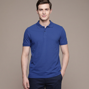 เสื้อโปโลแขนสั้นผู้ชาย สีน้ำเงิน ผ้าฝ้ายปิเก้ ทรงลำลอง ระบายอากาศได้ดี ถักทอสีพื้น ทรงปกติ - Product Image 1