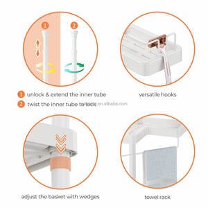 WIREKING <strong>Free</strong> <strong>Standing</strong> White Bathroom Organizer Adjustable Corner <strong>Shower</strong> <strong>Caddy</strong> with Razor Holder and Hooks for Inside <strong>Shower</strong> - Product Image 4