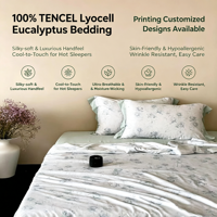 Parure de couette moderne 100 % en lyocell d'eucalyptus tissé, imprimé motif végétal, garnie de soie