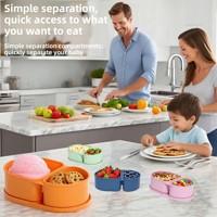 Boîte à sauce et assaisonnements en silicone personnalisée à double compartiment, portable, avec couvercle, inodore, de qualité alimentaire, pour déjeuner/collation, 300 ml