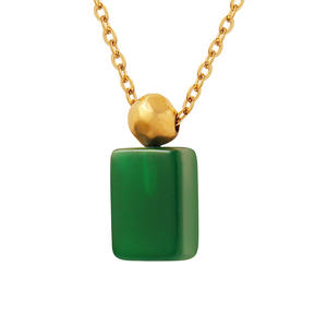 18K Gold Plated Stainless Steel Minimalist Style Green <b>Glass</b> Stone Pendant Necklace for Women Gift - Product Image 4