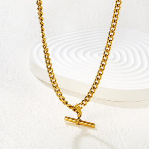 Collar con Colgante de Barra en T Geométrica de Acero Inoxidable, Cadena Larga de Moda Minimalista para Uso Diario - Product Image 2