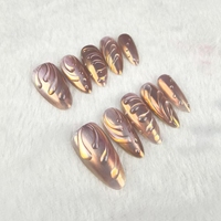 Arte de uñas hecho a mano 3D gel espejo mágico polvo estilo almendra piezas de uñas a granel al por mayor