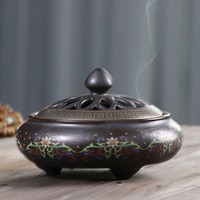 Brûleur d'encens en céramique bleu clair avec couvercle, brûleur d'encens décoratif en céramique de luxe