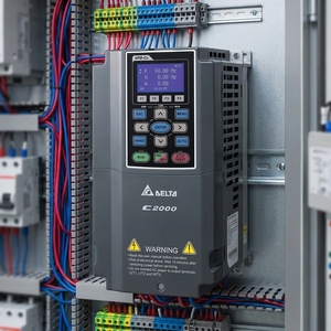 อุปกรณ์อิเล็กทรอนิกส์ VFD110C23A-21 ไดรฟ์ AC, 11 กิโลวัตต์, 33 แอมป์, 230 โวลต์ AC 3 เฟส, ขนาดเฟรม B, IP20, ซีรีส์ C2000 VFD110C23A-21 มอเตอร์ AC - Product Image 1