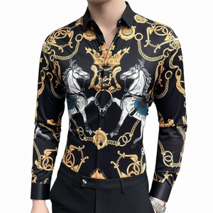 เสื้อเชิ้ตแขนยาวสำหรับผู้ชาย, เสื้อเชิ้ตลำลองคอปกติดกระดุม - Product Image 1