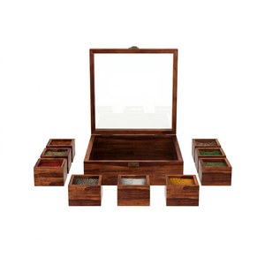 Handcrafted Eco-Friendly Wooden Spice <b>Box</b> 9 Separable Compartments Glass Lid Durable <b>Herb</b> Storage Hand Wash Only for Kitchen - Product Image 5