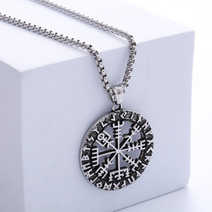 Collar Vikingo con Colgante de Brújula Rúnica <span class=keywords><strong>Algiz</strong></span> de Acero Inoxidable Vintage - Product Image 2