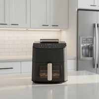 Friteuses 7L Véritable friteuse à air à vapeur Four électrique multifonctionnel 360 °   Friteuse à air noire domestique à vapeur à réduction d'huile thermique