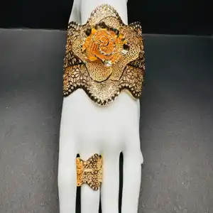 14K 18K 22k 24k印度婚礼珠宝宝莱坞套装女性镀金手镯和戒指套装新品热卖奢侈品