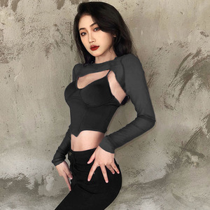 Ropa Sexy <span class=keywords><strong>de</strong></span> dos piezas para mujer, camiseta <span class=keywords><strong>de</strong></span> malla <span class=keywords><strong>de</strong></span> <span class=keywords><strong>tul</strong></span>, Top corto <span class=keywords><strong>de</strong></span> punto ajustado <span class=keywords><strong>de</strong></span> <span class=keywords><strong>manga</strong></span> <span class=keywords><strong>larga</strong></span> Y2k, gran oferta <span class=keywords><strong>de</strong></span> primavera - Product Image 2
