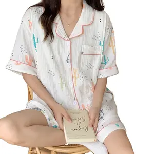 Новый летний Пижамный комплект для беременных 100% хлопок с коротким рукавом для грудного вскармливания Домашняя одежда для сна для кормления