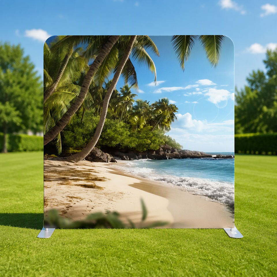 Foldable Tension Fabric Backdrop with Aluminum Frame Custom Beach ...