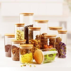 Bocal de stockage en verre borosilicaté écologique avec couvercle en <span class=keywords><strong>bambou</strong></span> pour la cuisine - Product Image 1