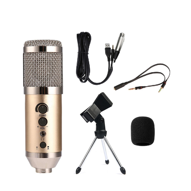 Professional Cardioid Condenser USB Microphone Electret Recording Studio Wired Device Made of Metal and Plastic