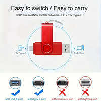Nueva Unidad Flash USB Multifuncional de Metal de Alta Velocidad OEM ODM de 32GB/64GB/128GB Tipo-C/USB 2.0 para Teléfonos Inteligentes y Computadoras - Negra