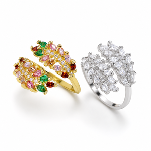 Anello Aperto a Forma di Foglia di Grano con Dettagli Scintillanti, Design Elegante, Accessori di Moda per Donne - Product Image 1