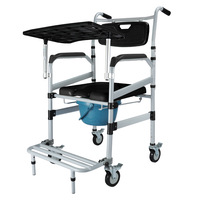 Chaise de toilette mobile réglable en hauteur avec roues de 4 pouces, freins, poignées double face, plateau repas, Classe II