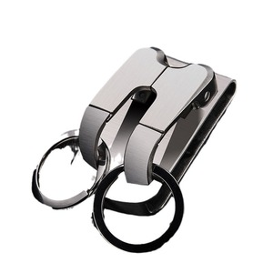 Baicheng Stainless Steel Keychain Double Row Car <b>Key</b> Pendant Waist <b>Hanger</b> Men's Gift Light Luxury Business Style - Product Image 4