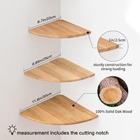 Ensemble de 3 étagères d'angle en bois de chêne massif, étagère d'angle flottante avec extrémité ronde et trou pour fil pour petite plante