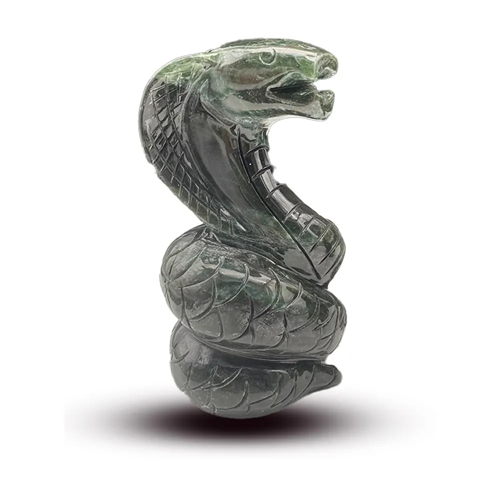 Venta al por mayor hecho a mano de cristal de figuras pulido perlas de cristal de cuarzo verde jade serpientes artesanía