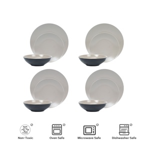 Juego de 12 Platos de Postre de Gres Moderno de Lujo Color Beige Claro, Vajilla de Alta Calidad Premium para Fiestas, Invitados y Cocina - Product Image 3